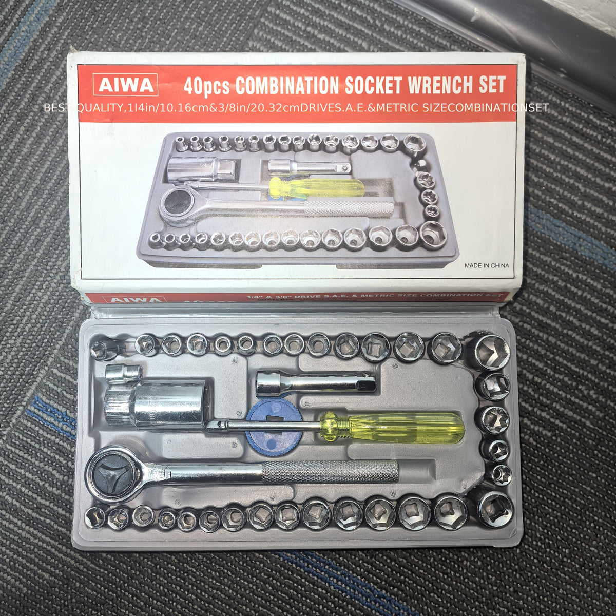 Socket Wrench Set 40-Piece Professional Hand Tool Kit with Ratchet Drive & Extension Bars for Car Repair, Home & DIY