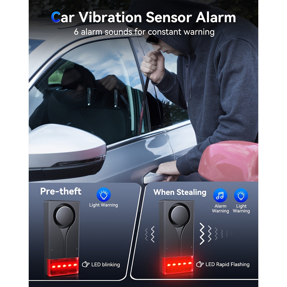 Car Vibration Alarm System 108dB – Wireless Remote Anti-Theft Sensor with LED Flashing Light, 3D Accelerometer, Magnetic Mount, Universal Vehicle Security Alert