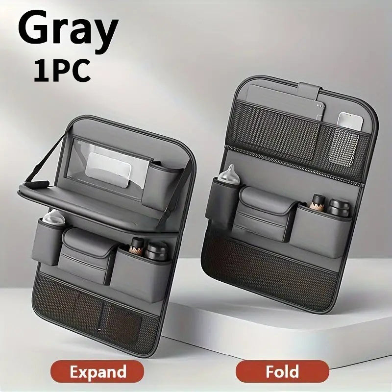 Faux Leather Car Seat Backrest Organizer with Foldable Table Tablet Stand Seat Protection Pad for Cars SUVs Black Gray Brown 1pc 2pcs