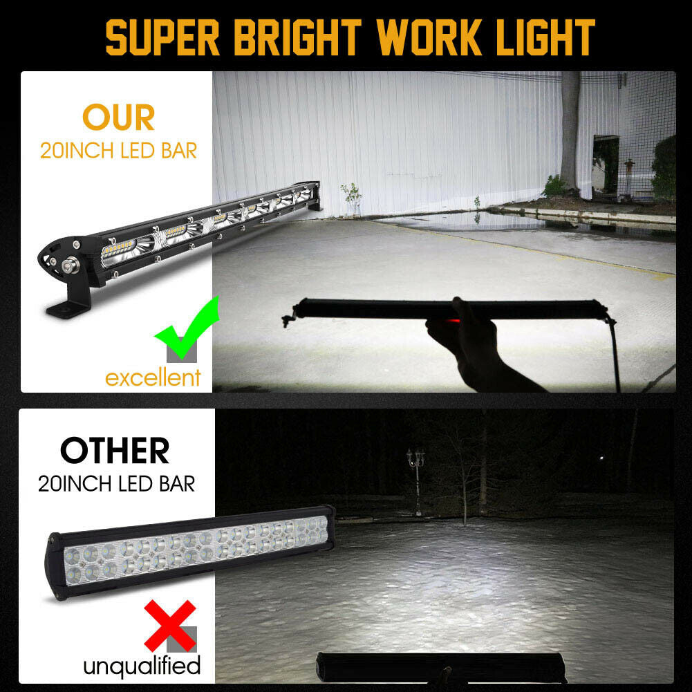 20 Inch LED Light Bar 180W Single Row – Ultra Slim Off-Road Work Lamp 12V/24V for ATV SUV Tractor Boat, 6000K White