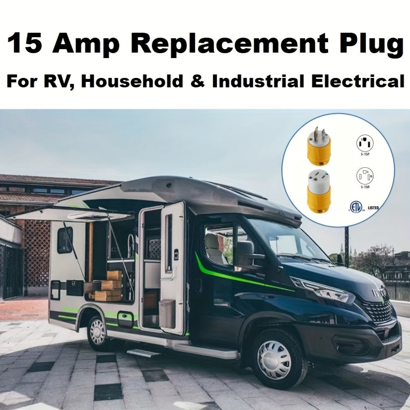 NEMA 5-15R RV Replacement Plug Set | Male & Female Connectors 15A 125V American Industrial Straight Connector for RV, Generator & Outdoor Use – Yellow, 1 or 3 Sets
