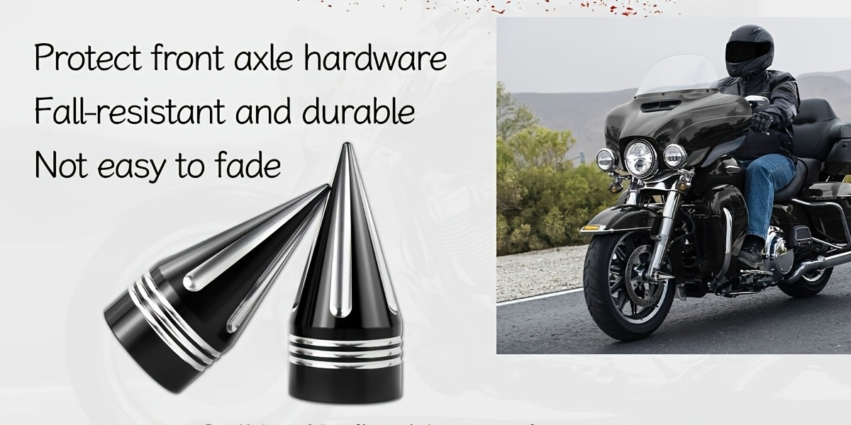 Harley Front Axle Nut Covers CNC Spike Caps 3.6" – Bolt-On Pair for Touring Street Glide Road King Electra Glide Tri Glide 2008+ | Black & Silver