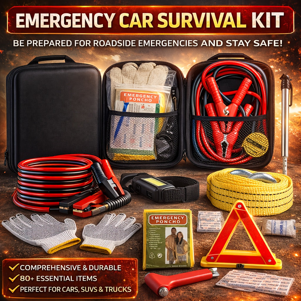Car Emergency Kit with Jumper Cables – 13-Piece Roadside Safety Kit for Car Truck SUV, Gift for Men & Women