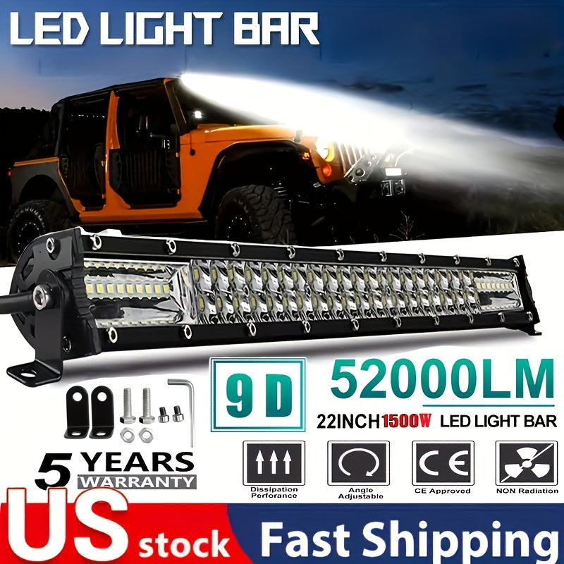LED Light Bar Double Row Strip – Ultra-Thin 8/15/22 Inch 2000-3000LM Off-Road Work Light for Car Truck Jeep ATV Boat