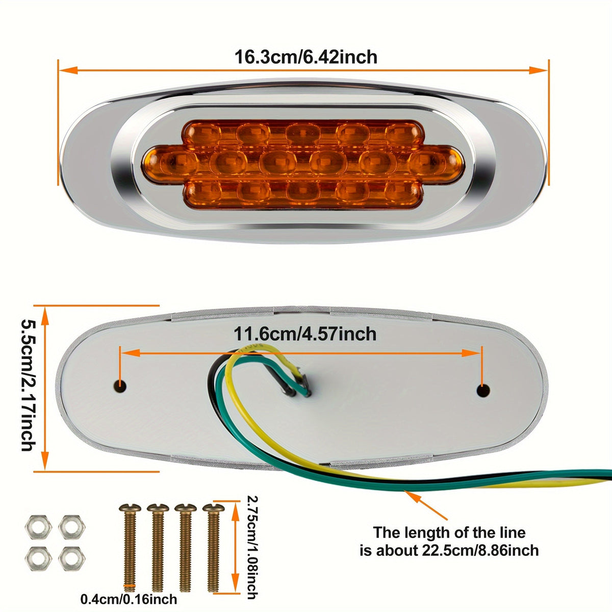 LED Side Marker Lights for Trucks & Trailers – 4pcs 16-LED Dual Mode Steady-On & Flash, 12-24V, Red White Blue Green Yellow