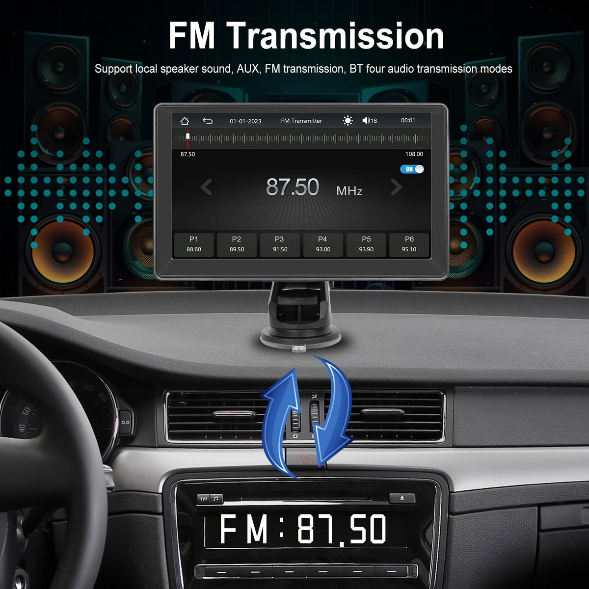 Portable Car Stereo 7-Inch HD Touchscreen – Wireless CarPlay & Android Auto, Mirror Link, Backup Camera, FM/AUX/USB/TF, Plug & Play for All Cars