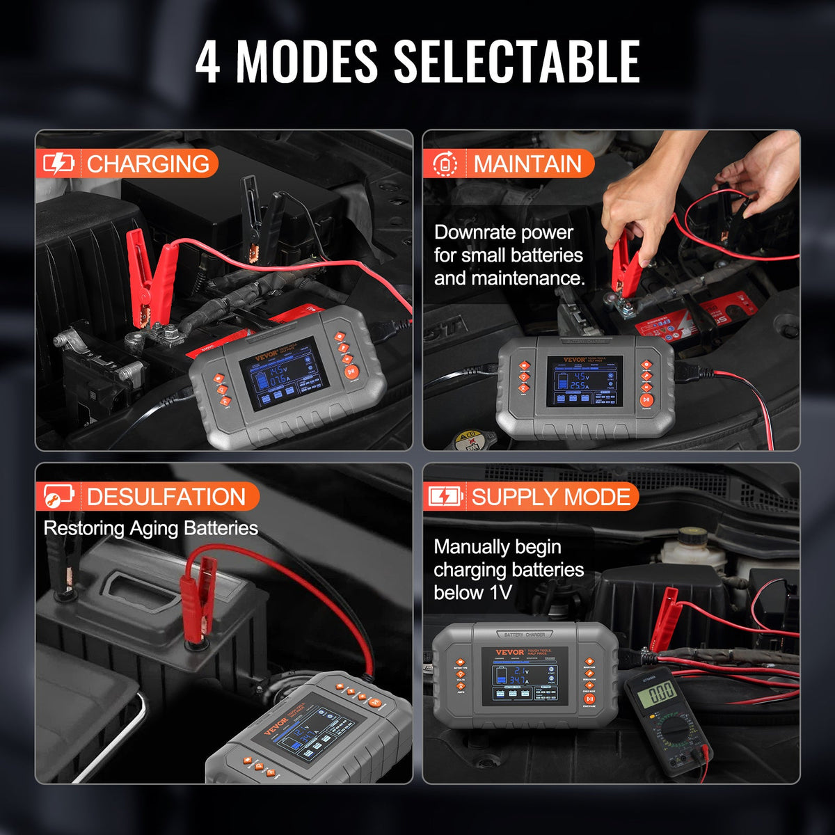 Smart Battery Charger 35 Amp Lithium LiFePO4 Lead-Acid AGM GEL SLA – 6/12/24V LCD Display Trickle Maintainer Desulfator | Car Truck Boat Motorcycle