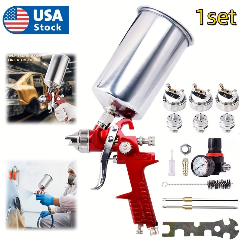 HVLP Gravity Feed Spray Gun Set – 1.4/1.7/2.0mm Nozzles, 1000cc Aluminum Cup for Automotive Painting, Base Coat, Clear Coat & Touch-Up