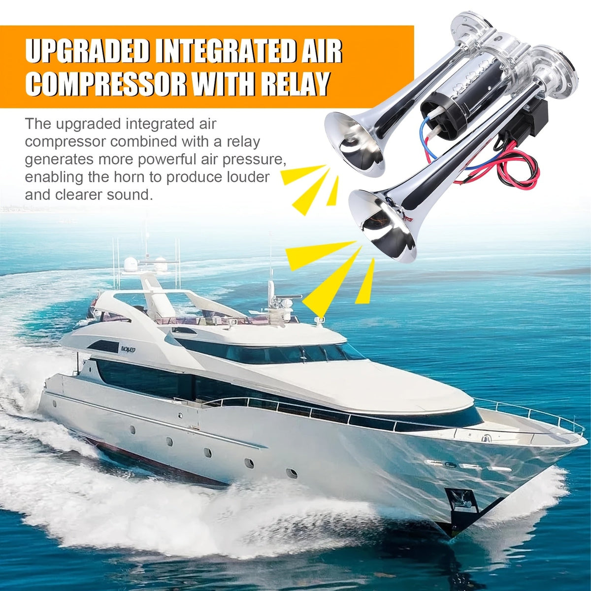 Air Horn for Truck 130dB Double Tube, 12V/24V Aluminum Alloy Compressor Horn, Super Loud for SUV Motorcycle Boat Bus Train Off-Road, Universal Bracket, Easy Install