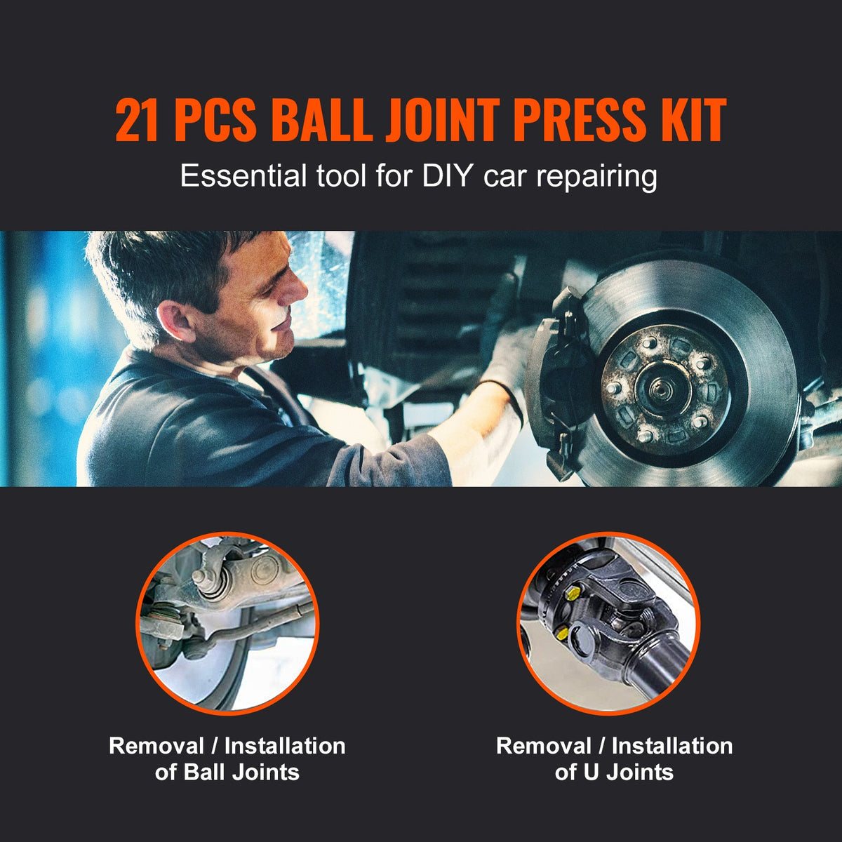 Ball Joint Press Kit 10/21/23 Pcs – Heat-Treated C-Clamp & Screw, Carbon Steel, Fits Ford, GM, Dodge, Jeep 2WD/4WD with Dana 28-60 Axles