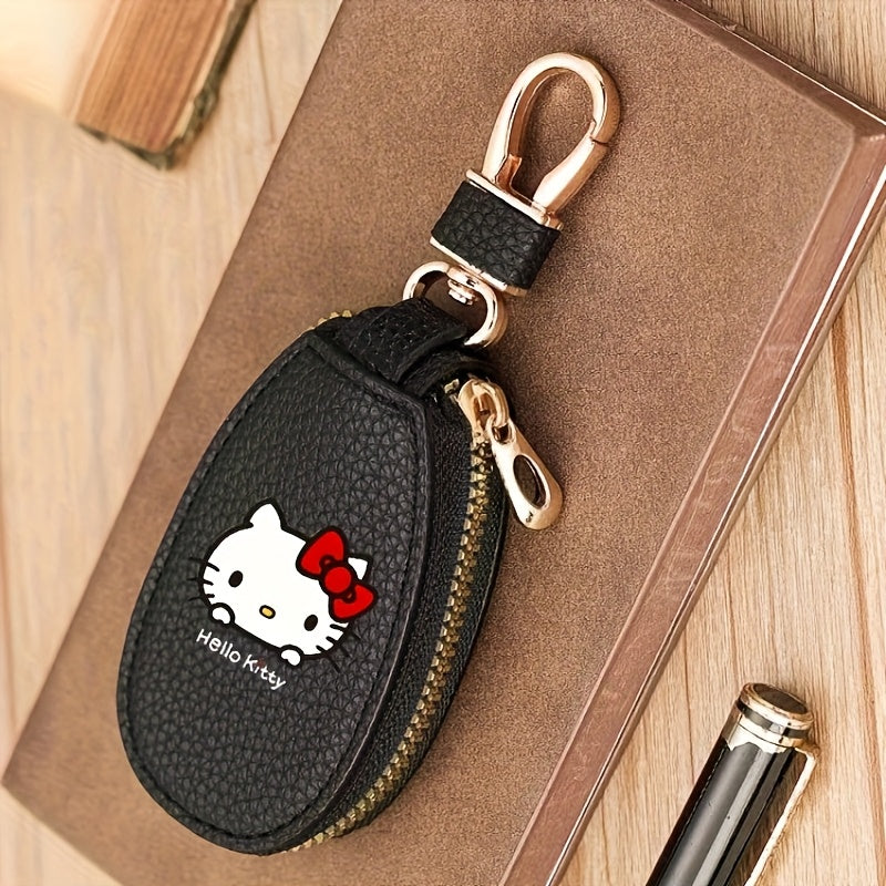 Cute Key Holder Bag with Zipper – Compact Car Key Storage Organizer Keychain Pouch for Home & Car, Pink Burgundy Brown Black