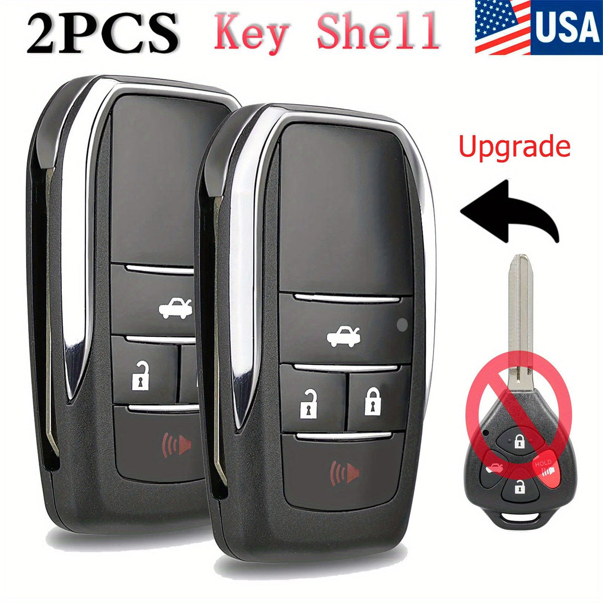 Toyota Flip Key Fob Shell Replacement 4 Button - Fits Camry Corolla Avalon Venza Scion xB 2007-2012, FCC HYQ12BBY GQ4-29T MOZB41TG, 2 Pack