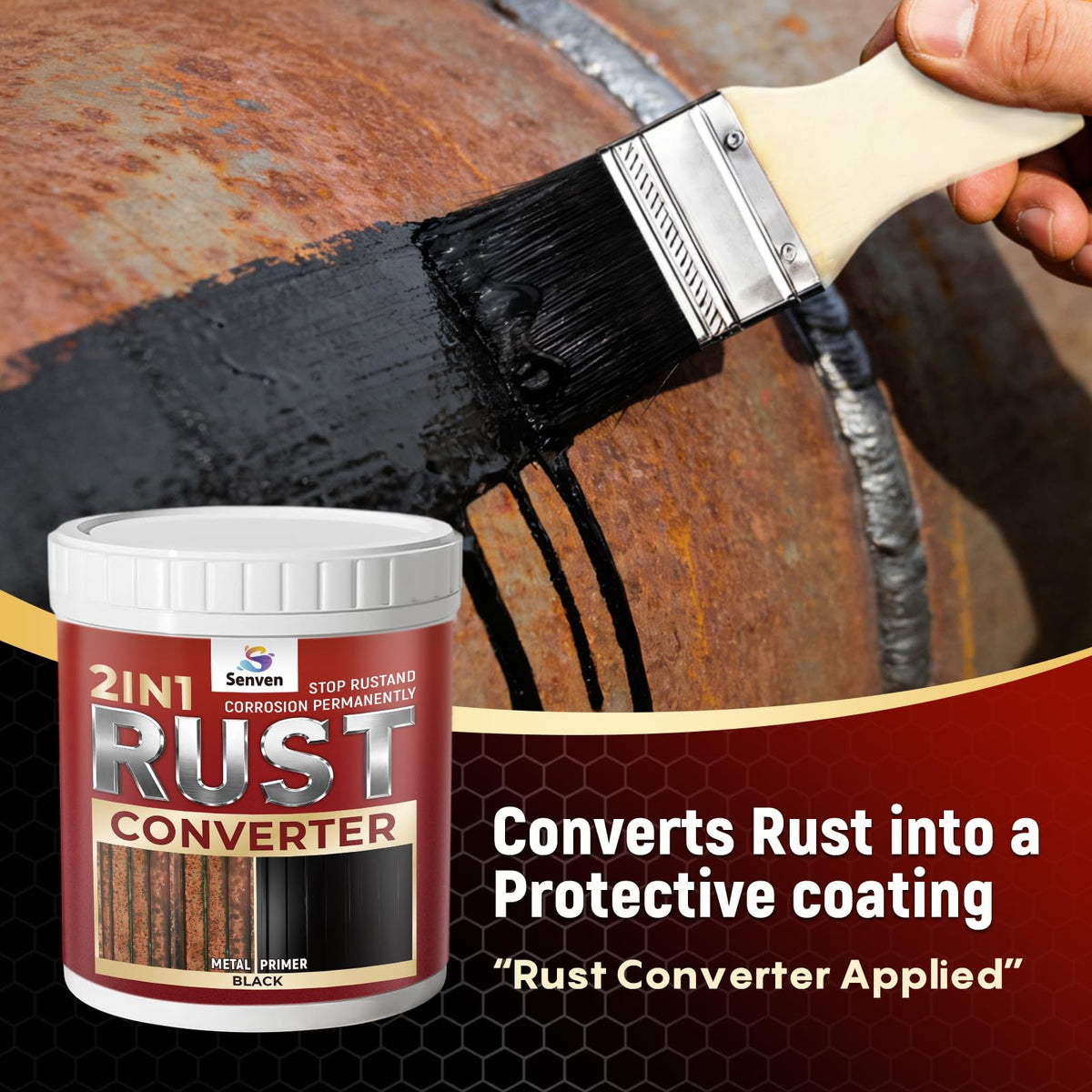 2-in-1 Rust Converter & Metal Primer 35oz – Black Rust Reformer, Heat-Resistant Encapsulator for Truck Frame, Car Chassis, Trailer & Automotive Metal