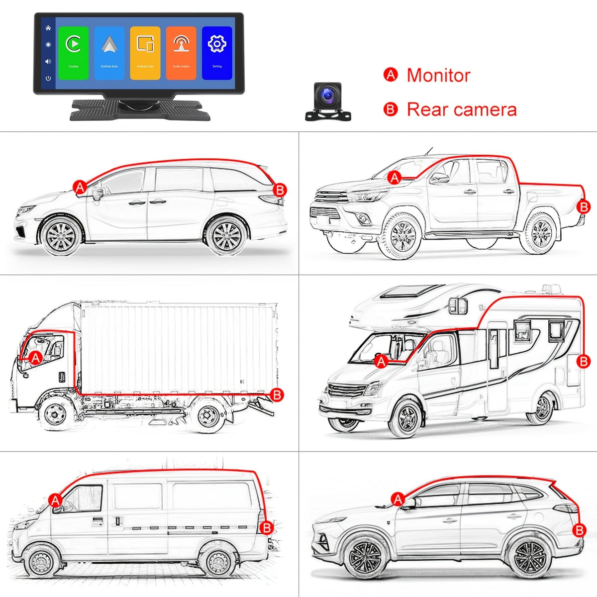 Portable Car Stereo with Wireless CarPlay & Android Auto, 10.26 Inch 1080P Touchscreen Car Radio Receiver with Voice Control, FM Transmitter, Backup Camera Support & Handsfree Calling for All Vehicles