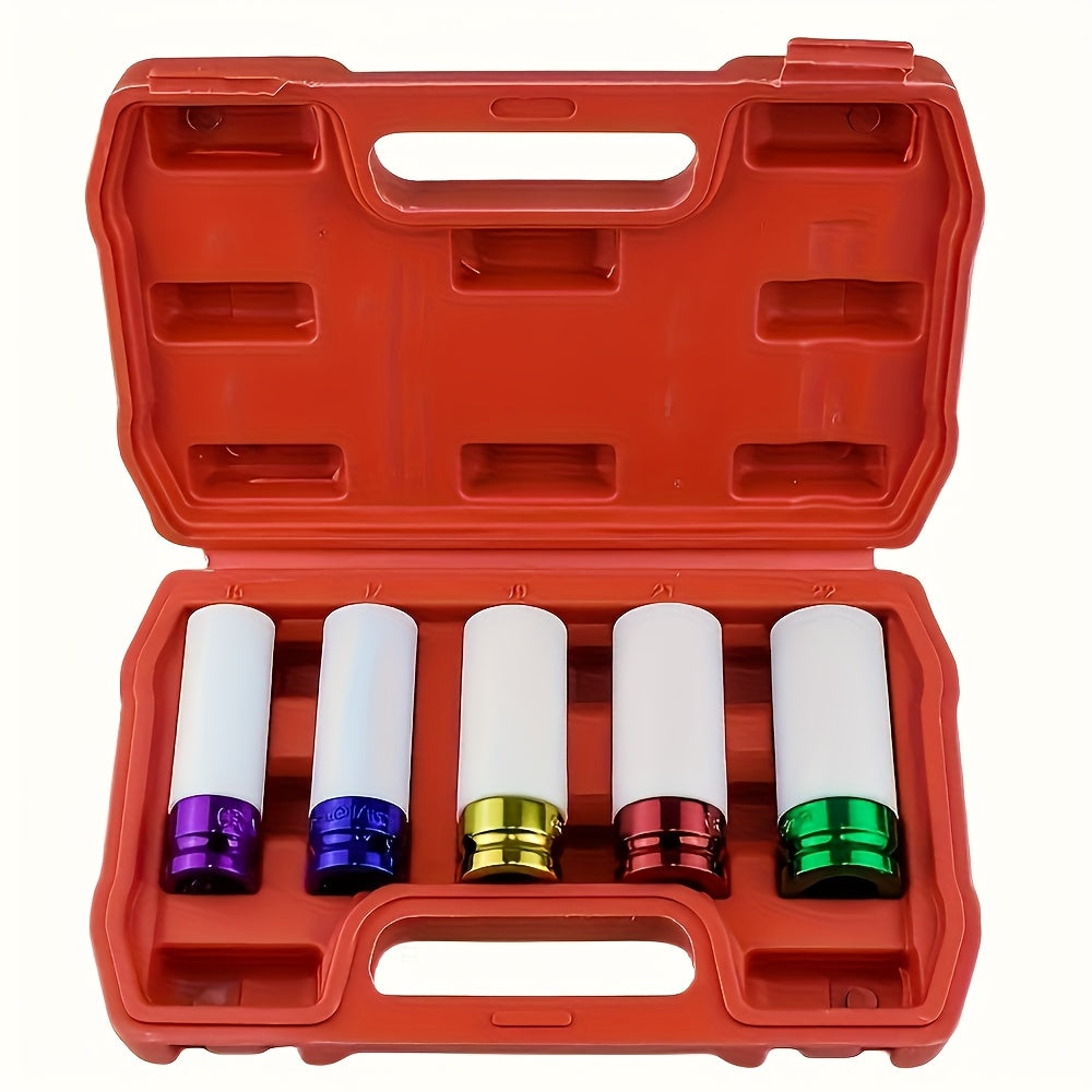 Lug Nut Socket Set 5pcs – 1/2" Drive Deep Impact Sockets for Tire & Wheel Service, Protects Rims, Compatible with Impact Wrench & Air Tools