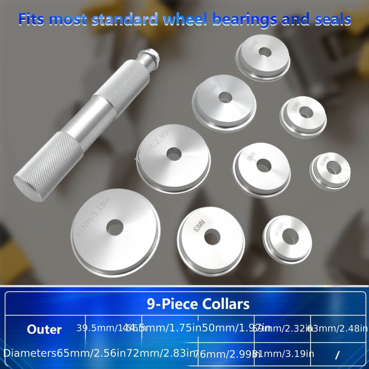 Bearing Race & Seal Driver Kit 10pcs – Bearing Press Installation Set with 9 Double-Sided Adapters, Bushing Driver Tool for Most Vehicles
