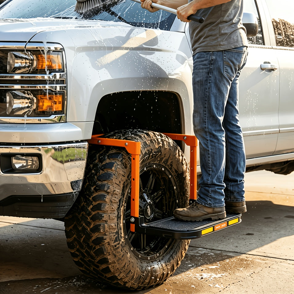 Tire Step Ladder for Truck SUV – Foldable Anti-Slip, Adjustable Height, 300/650 Lbs Capacity, Fits Tires Up to 13.5" Wide, Telescopic Roof Rack Climbing Step for Trailer Pickup