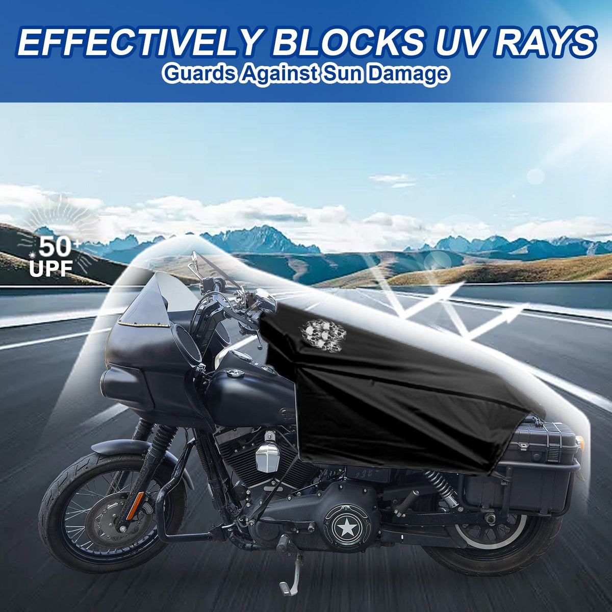 Motorcycle Seat Cover Waterproof 300D Oxford Cloth Half Cover – Rain Snow UV Protection for Touring Cruiser Bikes M 43in L 51in with Storage Bag