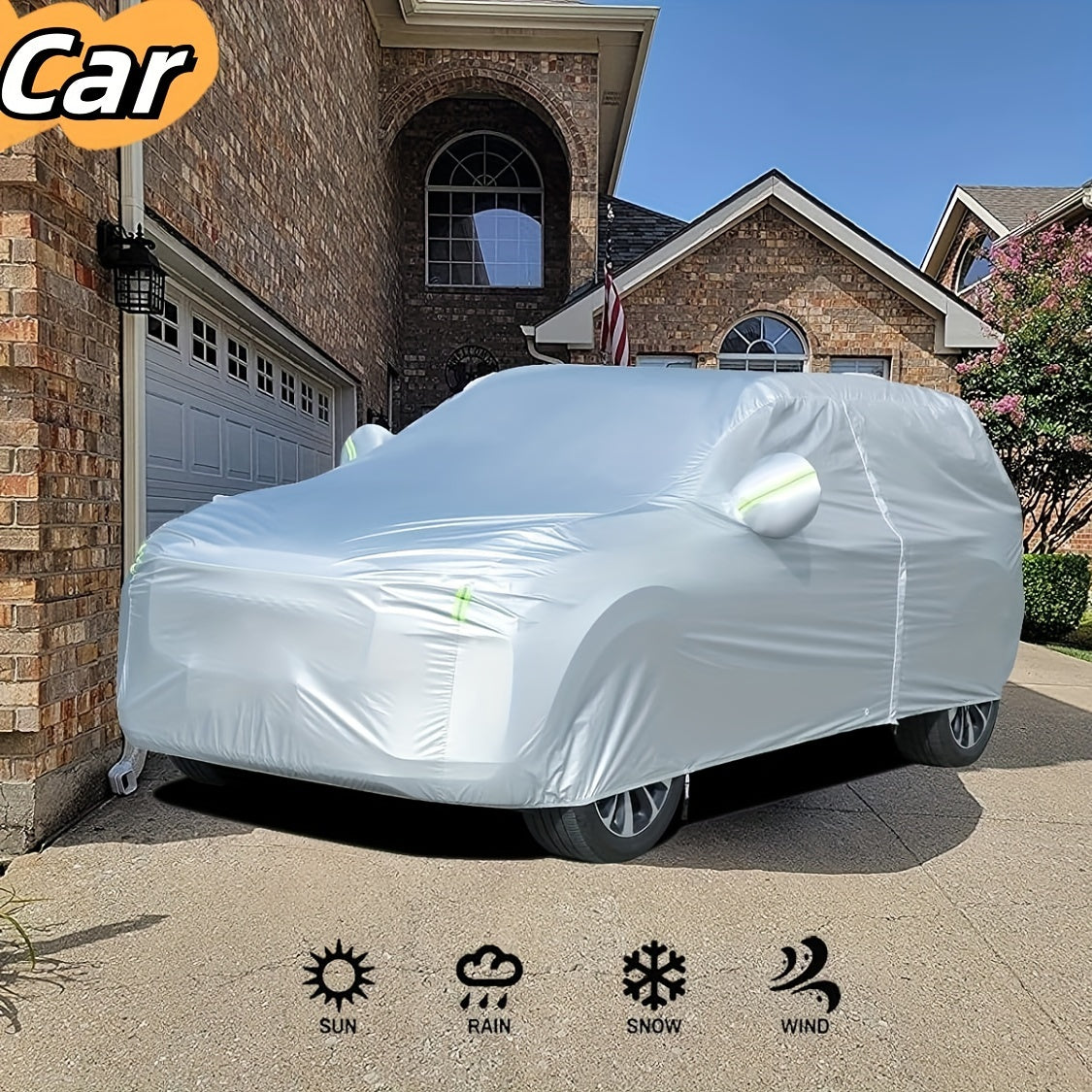 All-Season Waterproof Car Cover – 190T Oxford Cloth, UV Protection, Windproof, Fits Cars & SUVs 183–216 Inches, with Storage Bag (Silver)