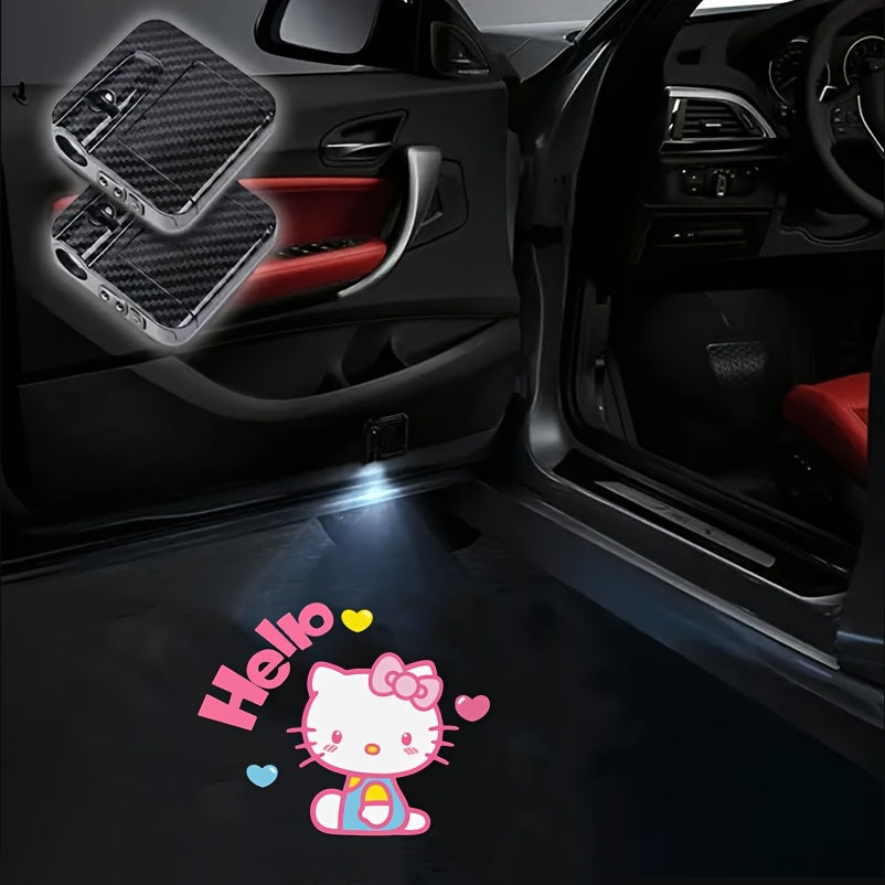 Car Door LED Projector Shadow Light Set of 2, Wireless Cartoon Logo Puddle Lights, Cute Anime Design Welcome Light for Car Interior Accessories, No Battery Required