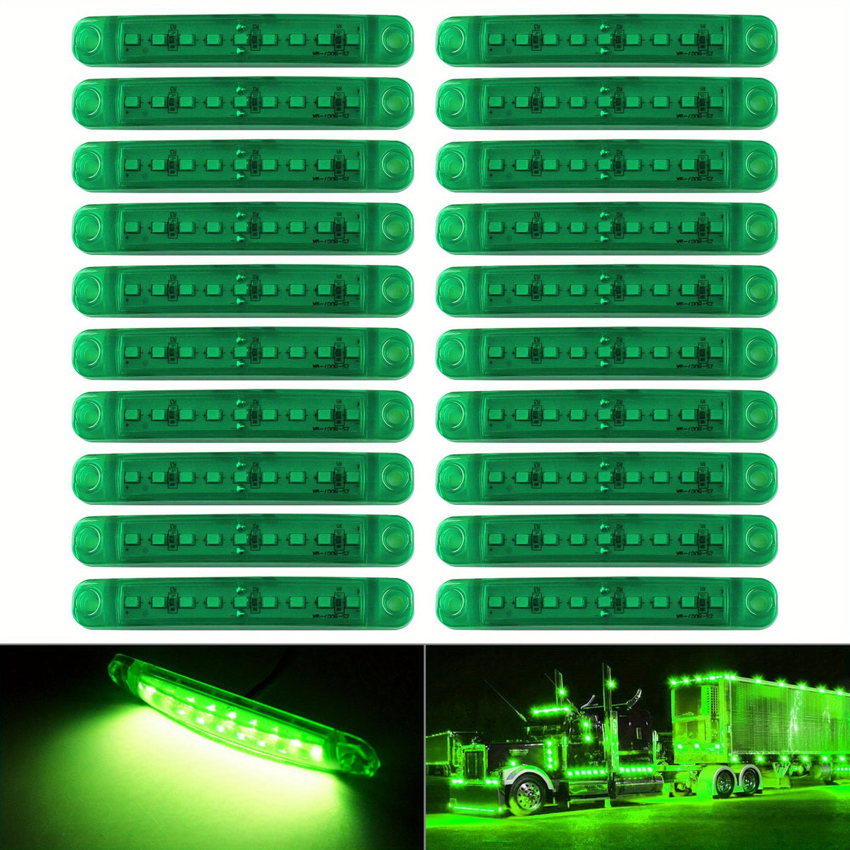 LED Side Marker Lights 12V 9-LED Indicator Lamp Bar 20pcs for Trucks Cars Trailers RVs White Red Amber Blue Green 2-Wire Easy Install
