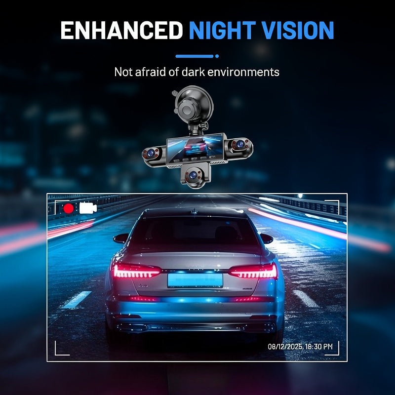 PODOFO 360° Dash Cam 5-Lens & 4-Lens 1080P, Front Rear Left Right Coverage, Loop Recording, Reverse Image, USB Powered — Optional 32G/64G Card