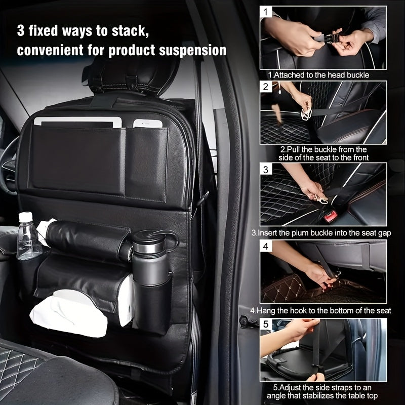 Car Rear Seat Organizer Storage Box – Multi-Function Console with Foldable Table, Footrest, Cup Holder, Tissue Box, Laptop Base & Dining Tray