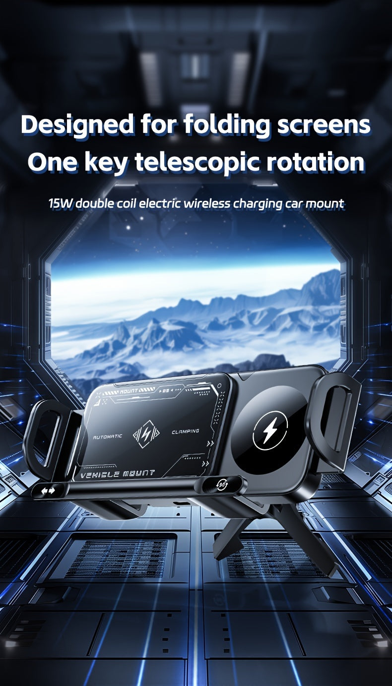 Wireless Charging Car Mount 15W – Air Vent Phone Holder | 90° Rotation, One-Button Release | Fits Folding Screen, iPhone, Samsung & All Smartphones
