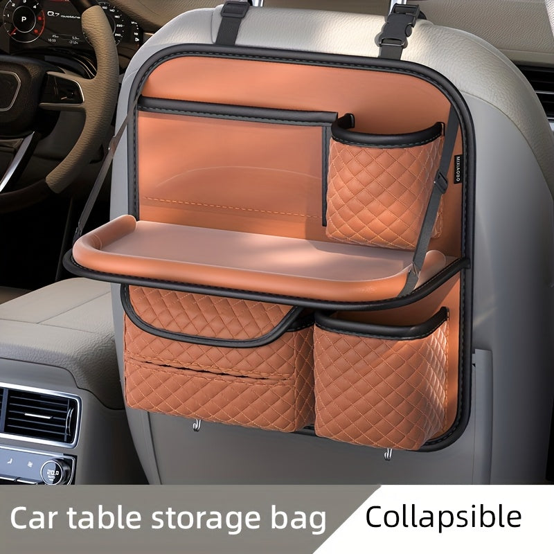 Car Seat Back Organizer Faux Leather with Tablet Holder Cup Holder Mesh Pockets Foldable Backseat Storage Bag for Kids Adults Universal Fit Black Beige Brown