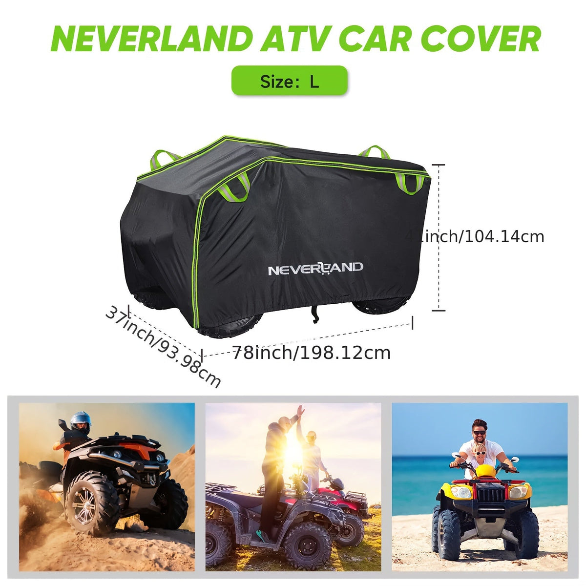 ATV Cover Waterproof 190T Polyester UV Protection Windproof Dustproof Universal Fit Quad Bike with Reflective Strip & Storage Bag