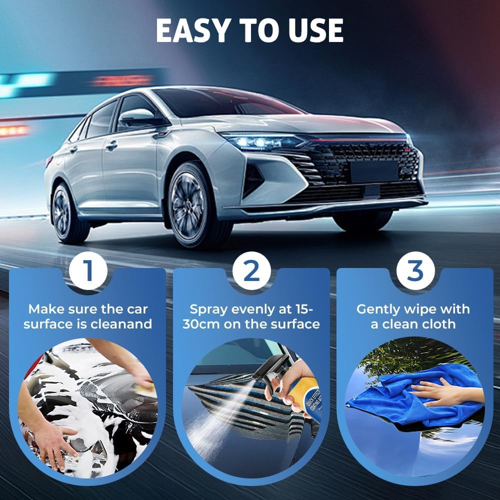 Car Coating Spray – Waterless Wash, Polish & Paint Protection | Quick-Effect Glass Cleaner for All Vehicles