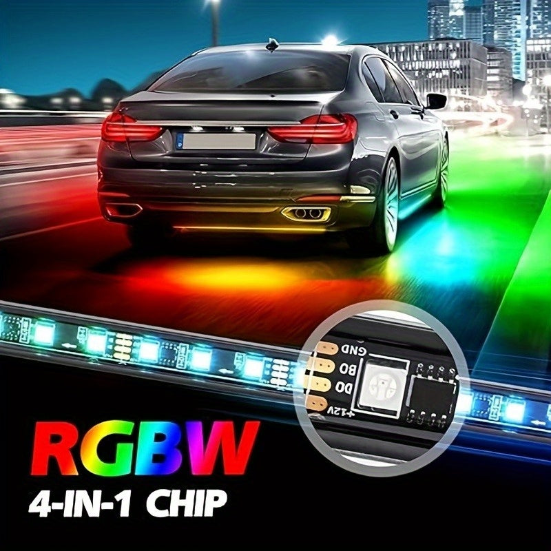 RGB LED Underglow Chassis Light Strip 4pcs App Remote Dual Control 16 Million Colors DC 12V Neon Ambient Kit for Car Pickup Truck SUV