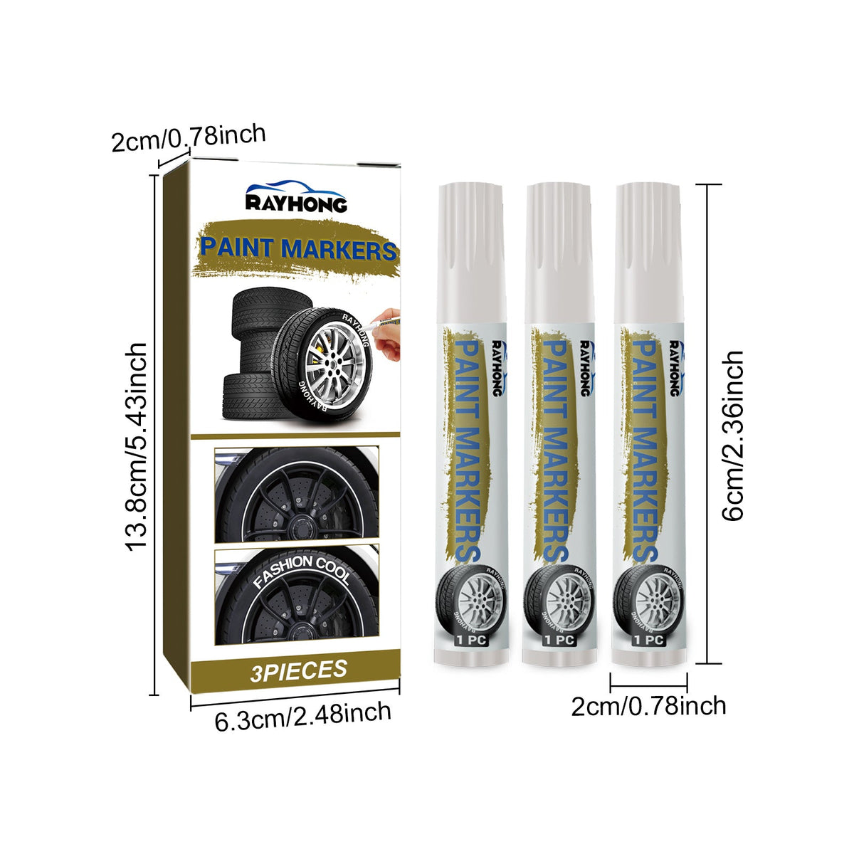Tire Marker Pens Waterproof Paint Markers for Car Tires, Quick-Dry Permanent Tire Lettering Pens with Medium Tip, Weatherproof Marker Set for Vehicle Tires Rubber Metal Wood