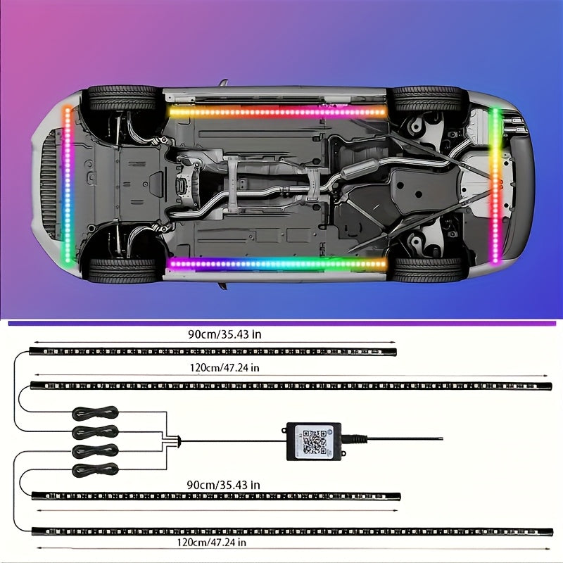 RGB LED Car Underglow Light Strip Kit, 35-47 Inch Neon Underbody Lights for SUV ATV UTV RZR Off-Road, Music Sync Voice Control App & Remote, Hardwired 12V, Exterior Ambient Lighting