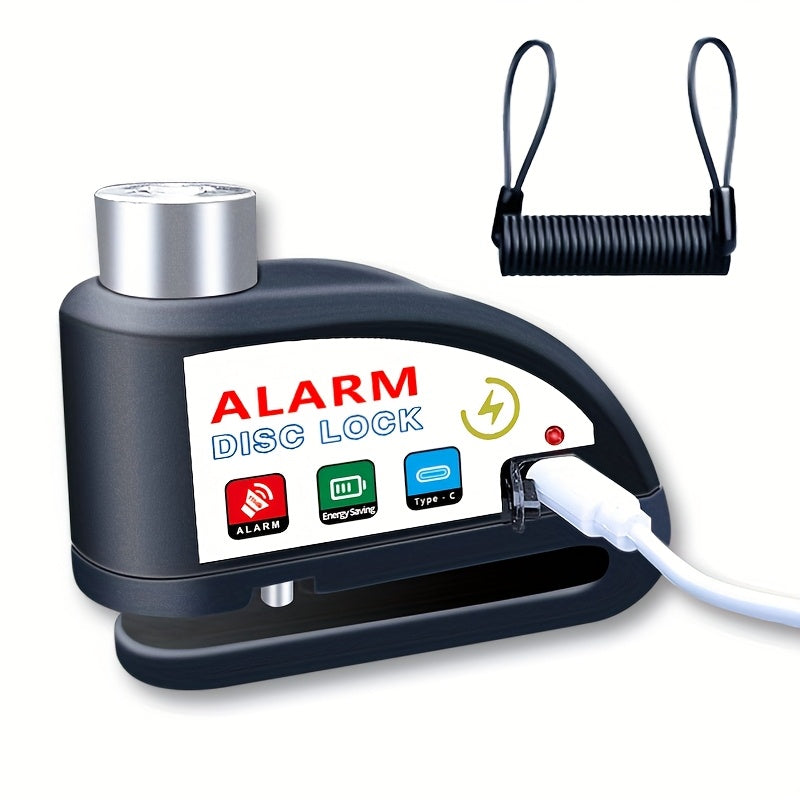 Motorcycle Disc Brake Lock 120dB Alarm Anti-Theft USB Rechargeable 500mAh with Reminder Cord for Motorcycle Bicycle Dirt Bike Scooter 4 Colors Red Black Yellow Blue