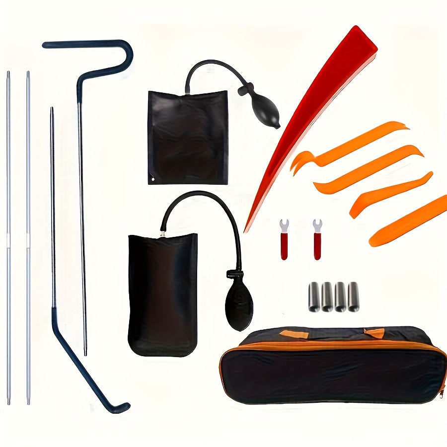 Car Lockout Tool Kit 18/23Pcs, Long Reach Grabber 67 Inch, Air Wedge Bag, Non-Marring Wedges, J-Hook Pull Hook, Stainless Steel Dent Repair Tools for Auto Body Work