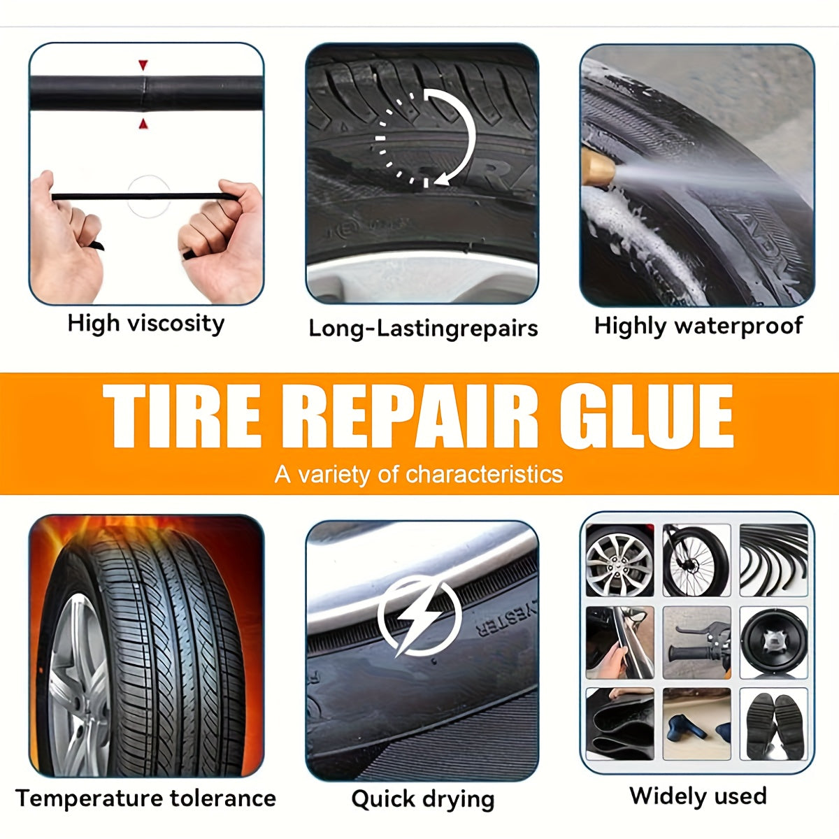 Tire Repair Adhesive Gel – Sidewall Rubber Glue Kit with Scraper & Tip | Car, Motorcycle, Bike, Truck & Tractor | 30ml / 50ml