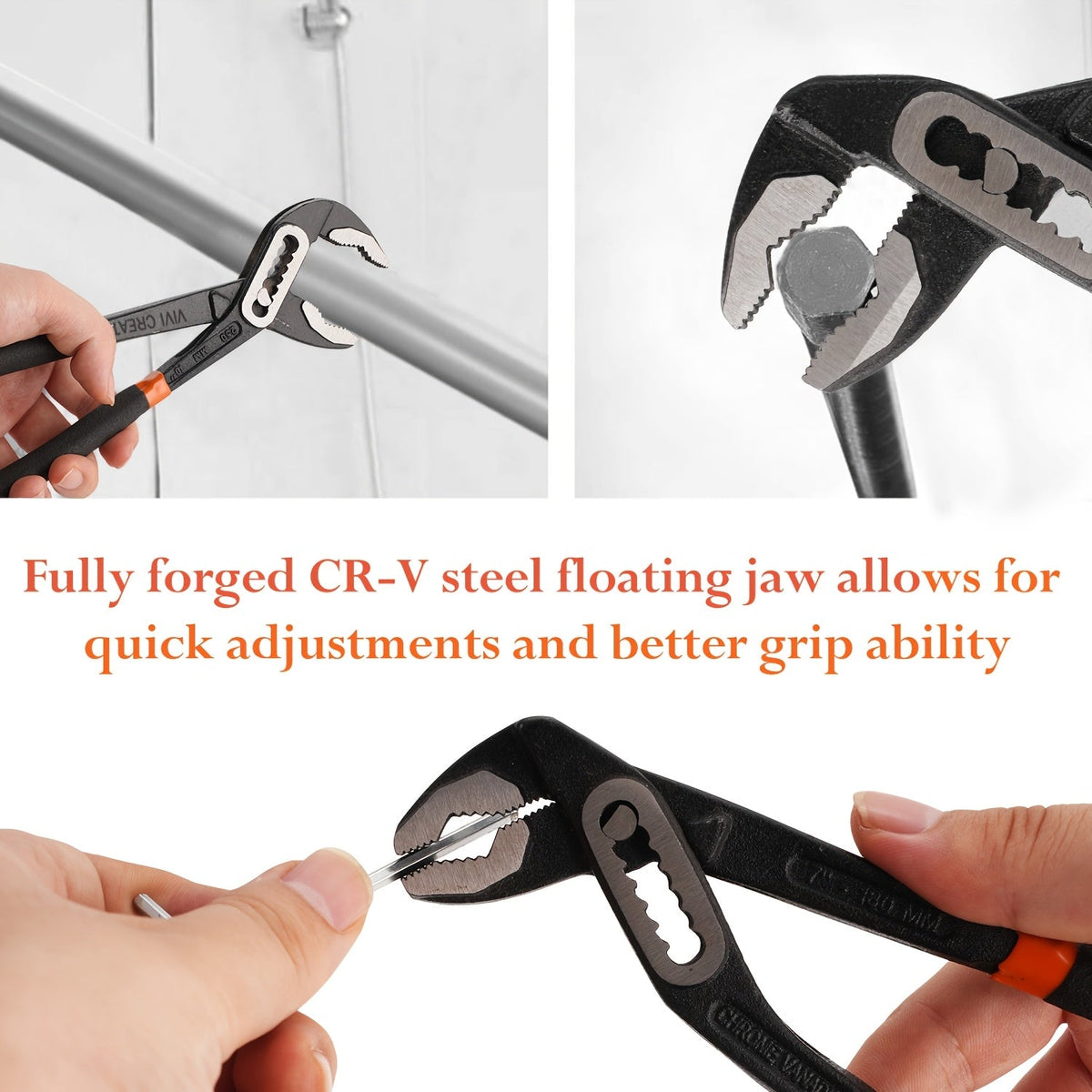Adjustable Pump Pliers Chrome Vanadium Steel, Quick-Adjust Groove Joint Pliers with Roll-Up Pouch, 10 Inch / 12 Inch