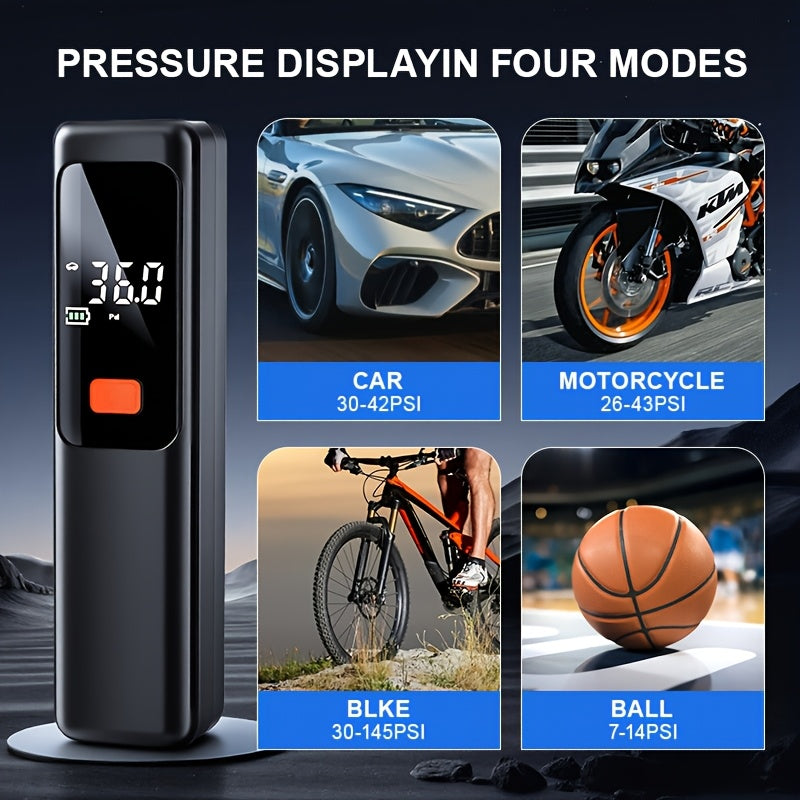 Portable Tire Inflator Wireless, Digital LED Air Compressor Pump, Auto Pressure Shutoff, USB Rechargeable, for Car Bicycle Motorcycle Basketball