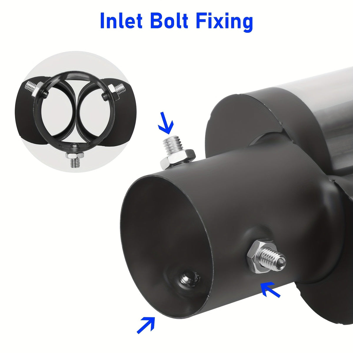 Dual Exhaust Tip Stainless Steel 2.5" Inlet – Double Outlet Curved Bolt-On Muffler Tail Tip, Bevel Port, Black & Blue
