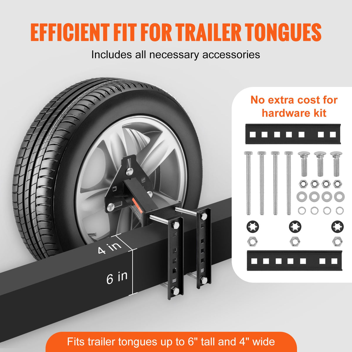 Trailer Spare Tire Carrier Mount, 160 lbs Capacity, Steel Spare Tire Holder for Utility & Marine Trailers, Fits 4/5/6/8-Lug Wheels, No-Drill Install, Galvanized Hardware Included