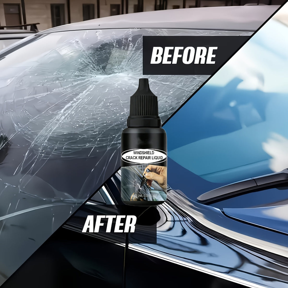 Windshield Repair Kit – DIY Chip & Crack Fix in 20 Min, Pressure Injector, Repair Fluid for Bullseye Star Half-Moon Cracks | Portable All-in-One Set