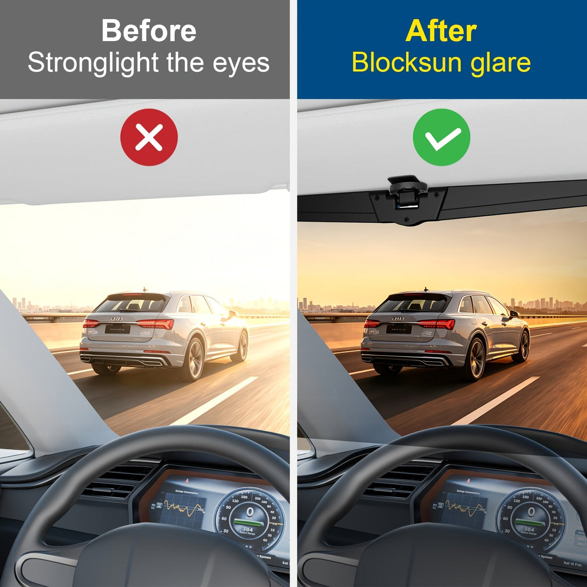 Sun Visor Extender Polarized UV400 Anti-Glare Clip-On – Adjustable Driving Glare Shield | Universal Fit Car SUV Truck Eye Protection