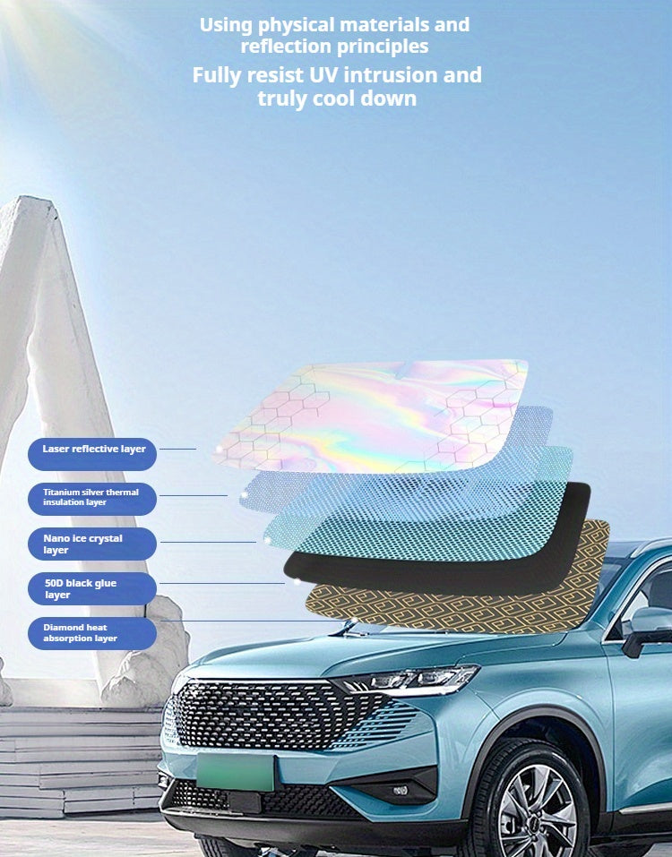 Car Windshield Sunshade 5-Layer Laser Insulation - Thickened UV Heat Blocker, Diamond Pattern, Fits Toyota Sienna Tundra Ford F150 & Universal Sizes, Gold Black