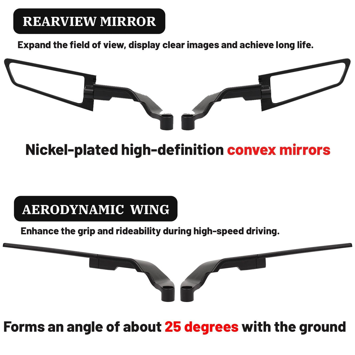 Motorcycle Rearview Mirrors Adjustable Wind Wing Side Mirrors 360° Rotation Compatible with Kawasaki Z400 Z650 Z900 KTM 390 Duke 1290 Super Duke R Street Bikes