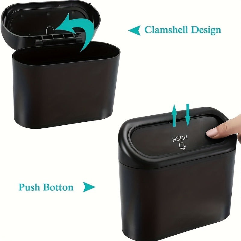 Car Trash Can Dual Compartment 2-Pack Hands-Free Lid Spill-Proof Compact Vehicle Waste Bin for Cars Trucks SUVs Vans Auto Interior Organizer