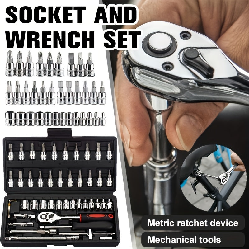 Tool Set 46 & 53 Piece – 1/4", 3/8" & 1/2" Drive Ratchet Wrench Kit for Automotive, Bicycle & Home Repair