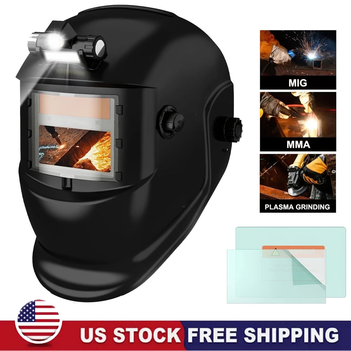 Auto-Darkening Welding Helmet, Large Viewing Screen True Color Solar Powered, Automatic Shade Adjustment for Welding & Grinding, Head-Mounted Welder Mask
