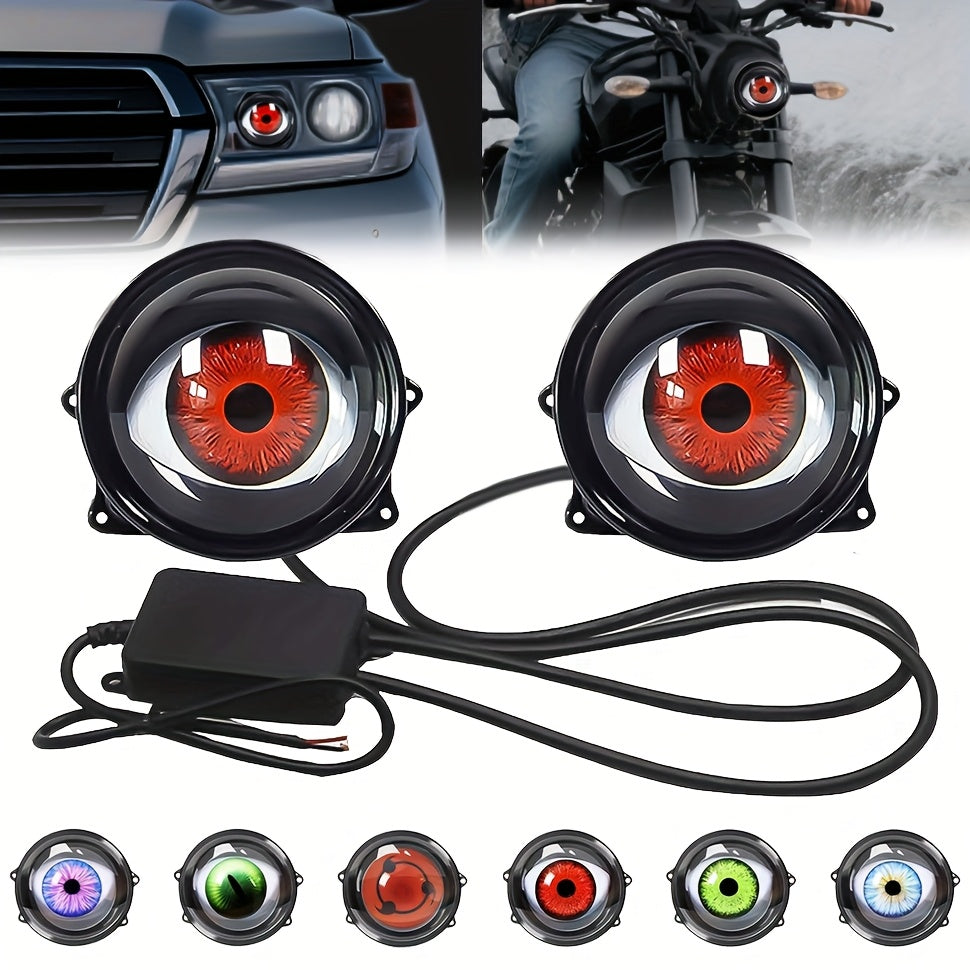 LED Demon Eye Lights with Lens – 6-Mode Adjustable 12V Car Atmosphere Lighting Kit, Dynamic Devil Eyes for Off-Road & Automotive Decoration (1 or 2 Pack)