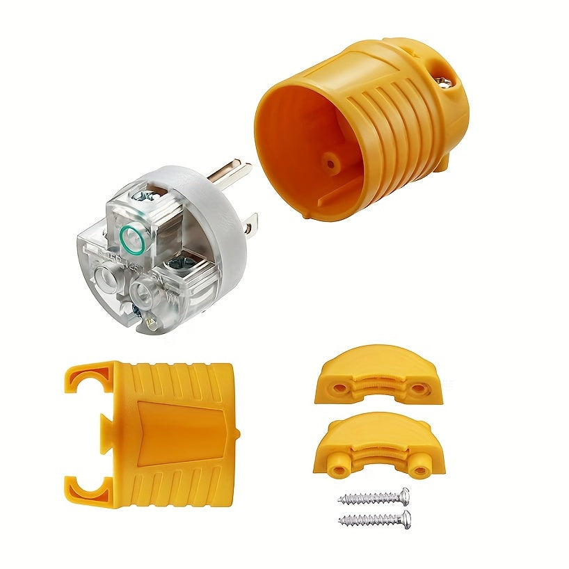 NEMA 5-15R RV Replacement Plug Set | Male & Female Connectors 15A 125V American Industrial Straight Connector for RV, Generator & Outdoor Use – Yellow, 1 or 3 Sets